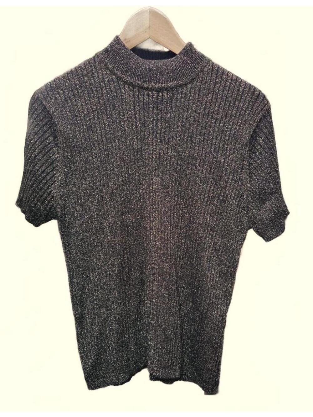 Principles Vintage 90's Metallic Shimmer Ribbed Mock Neck Top Sort Sleeve   Lg